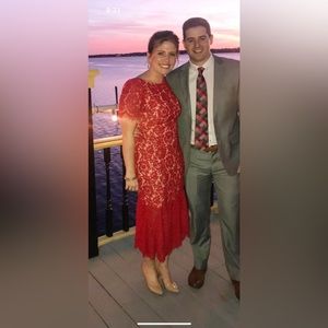 Red, lace overlay dress